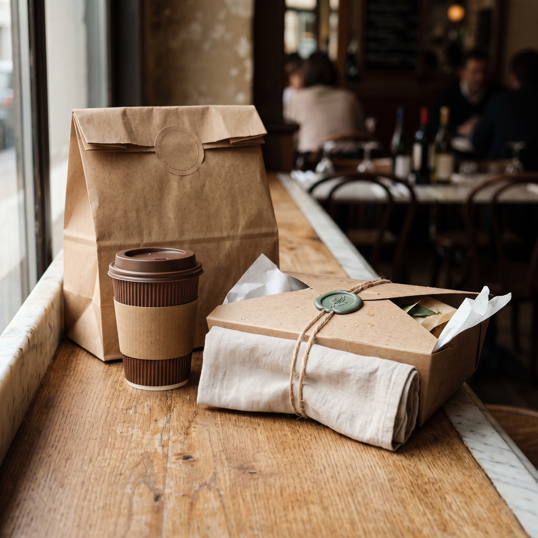 Packaging et supports imprimés d'un concept de restauration.